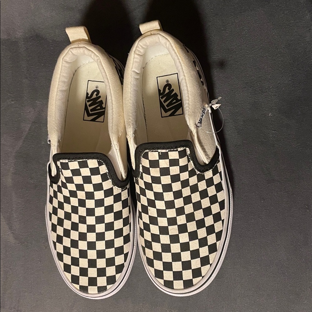 Vans Cream and Black Kids Checkerboard Slip-Ons